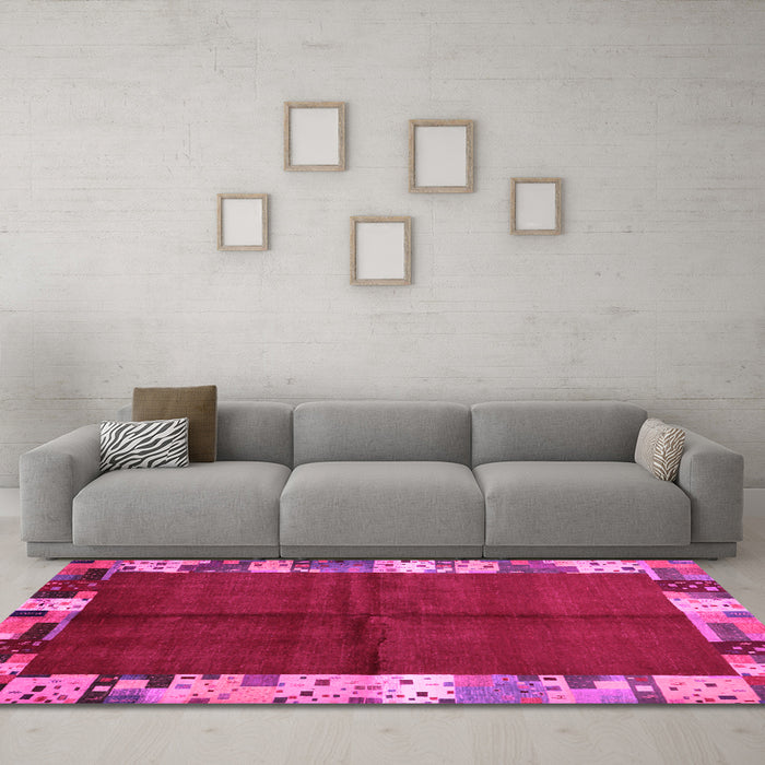 Machine Washable Abstract Pink Contemporary Rug in a Living Room, wshcon1589pnk