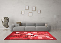 Machine Washable Abstract Red Contemporary Rug, wshcon1590red