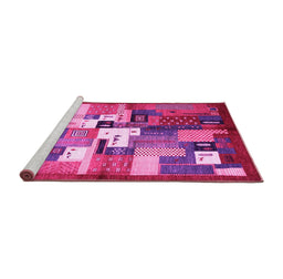Sideview of Machine Washable Abstract Pink Contemporary Rug, wshcon1590pnk