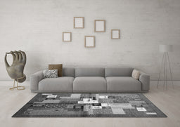 Machine Washable Abstract Gray Contemporary Rug in a Living Room,, wshcon1590gry