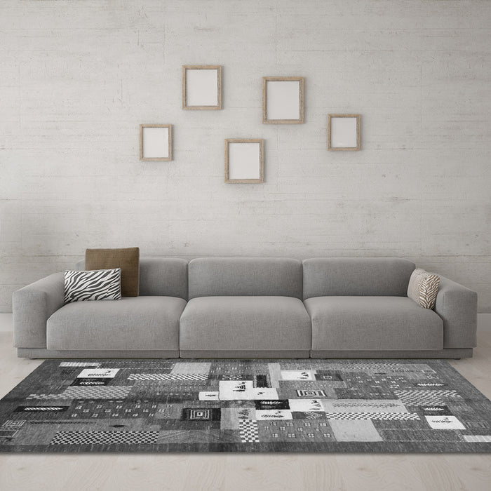 Machine Washable Abstract Gray Contemporary Rug in a Living Room,, wshcon1590gry