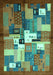 Machine Washable Abstract Turquoise Contemporary Area Rugs, wshcon1590turq