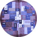 Round Abstract Blue Contemporary Rug, con1590blu