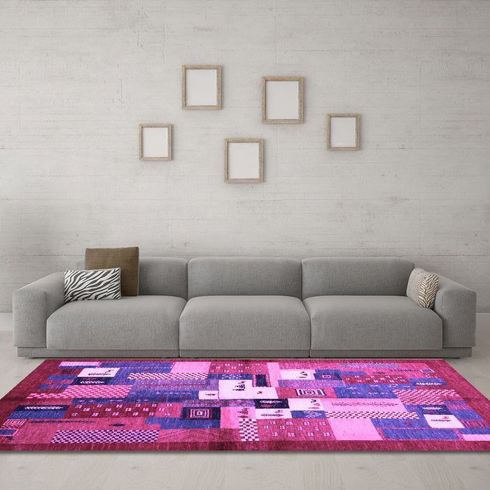 Machine Washable Abstract Purple Contemporary Area Rugs in a Living Room, wshcon1590pur