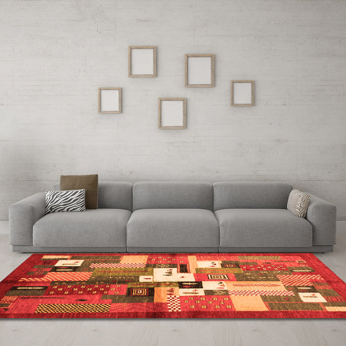 Machine Washable Abstract Orange Contemporary Area Rugs in a Living Room, wshcon1590org