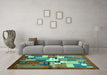 Machine Washable Abstract Turquoise Contemporary Area Rugs in a Living Room,, wshcon1590turq