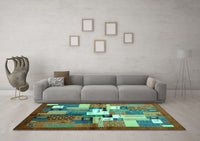 Machine Washable Abstract Turquoise Contemporary Rug, wshcon1590turq