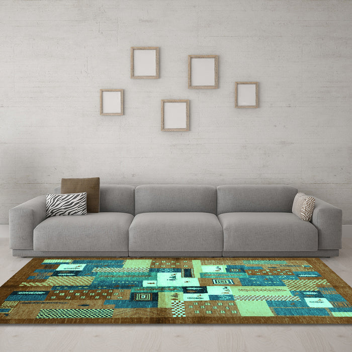 Machine Washable Abstract Turquoise Contemporary Area Rugs in a Living Room,, wshcon1590turq
