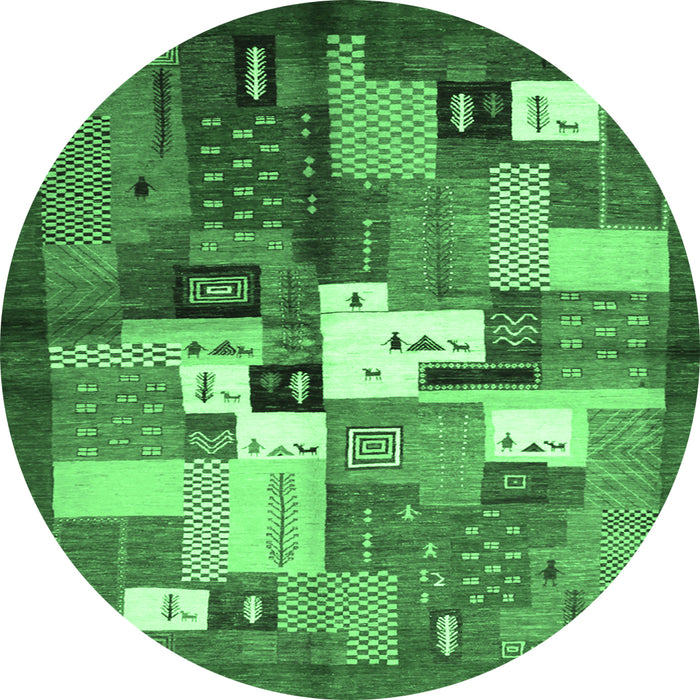 Round Machine Washable Abstract Emerald Green Contemporary Area Rugs, wshcon1590emgrn