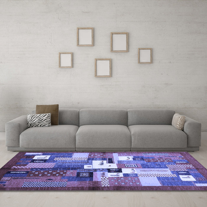 Machine Washable Abstract Blue Contemporary Rug in a Living Room, wshcon1590blu
