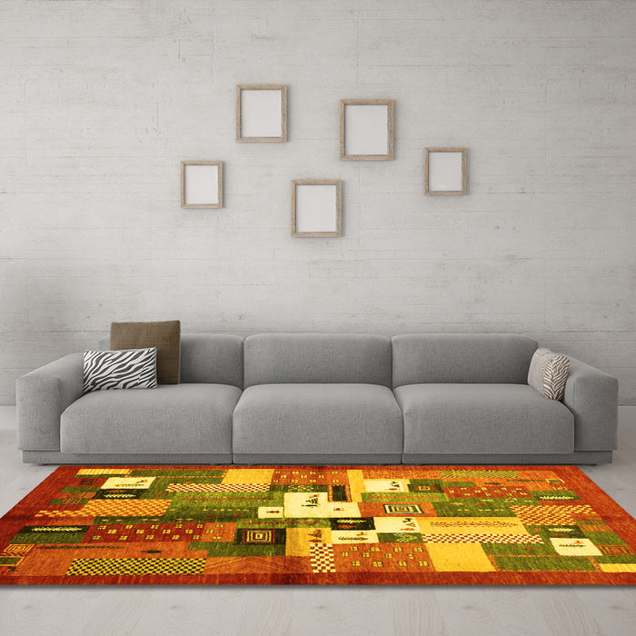 Machine Washable Abstract Yellow Contemporary Rug in a Living Room, wshcon1590yw