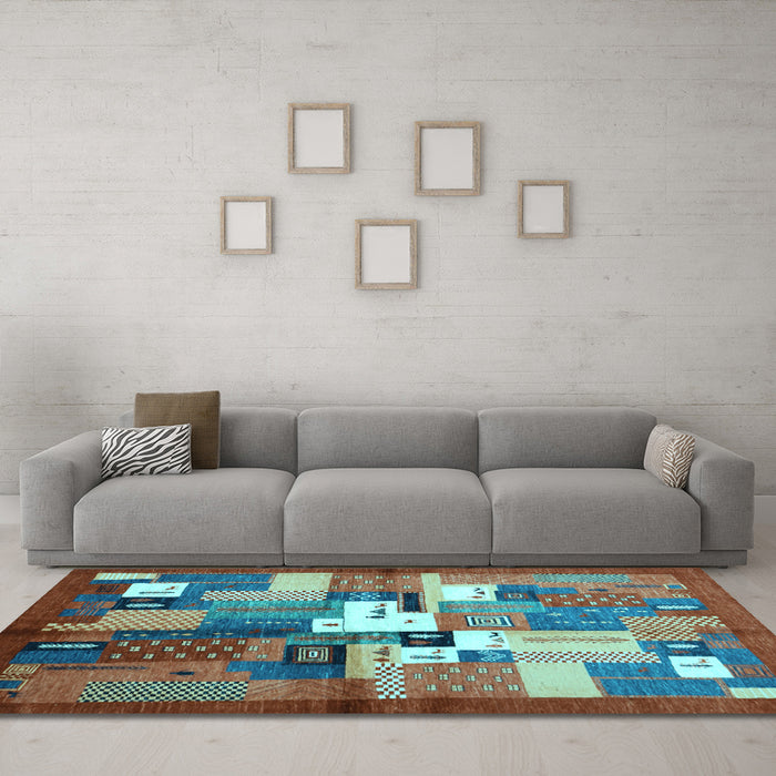 Machine Washable Abstract Light Blue Contemporary Rug in a Living Room, wshcon1590lblu