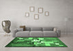 Machine Washable Abstract Emerald Green Contemporary Area Rugs in a Living Room,, wshcon1590emgrn