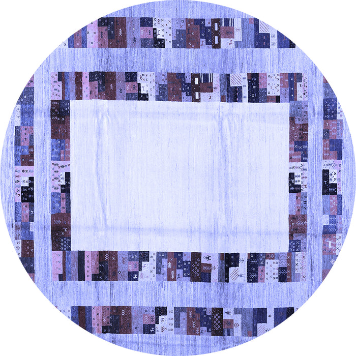 Round Machine Washable Abstract Blue Contemporary Rug, wshcon1591blu
