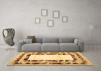 Machine Washable Abstract Brown Contemporary Rug, wshcon1591brn