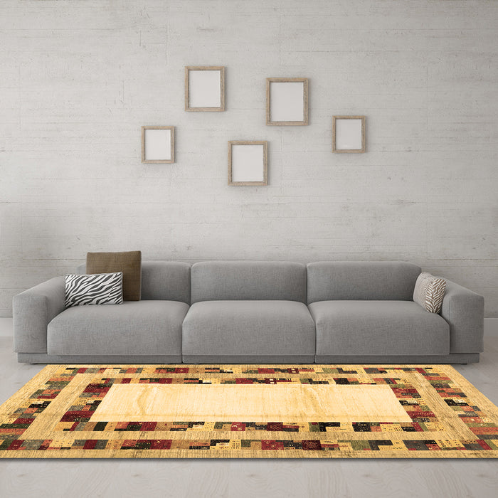 Machine Washable Abstract Brown Contemporary Rug in a Living Room,, wshcon1591brn