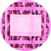 Round Machine Washable Abstract Pink Contemporary Rug, wshcon1591pnk