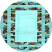 Round Machine Washable Abstract Light Blue Contemporary Rug, wshcon1591lblu