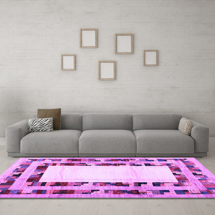 Machine Washable Abstract Purple Contemporary Area Rugs in a Living Room, wshcon1591pur