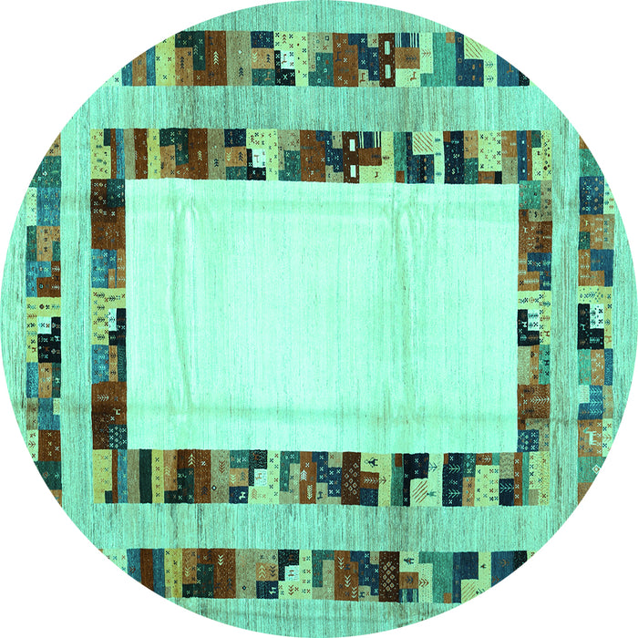 Round Abstract Turquoise Contemporary Rug, con1591turq
