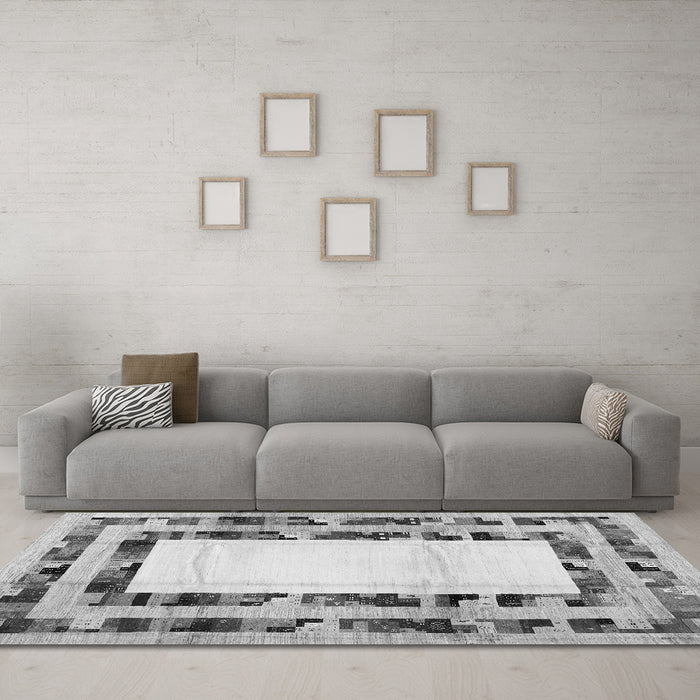Machine Washable Abstract Gray Contemporary Rug in a Living Room,, wshcon1591gry