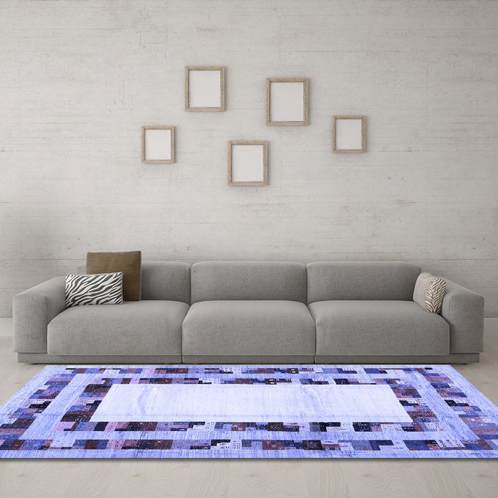 Machine Washable Abstract Blue Contemporary Rug in a Living Room, wshcon1591blu