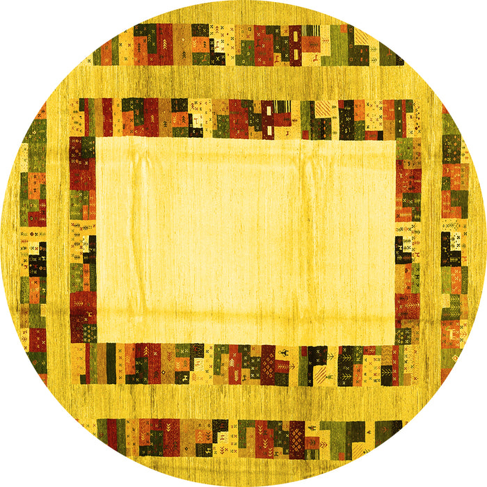 Round Machine Washable Abstract Yellow Contemporary Rug, wshcon1591yw