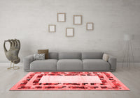 Machine Washable Abstract Red Contemporary Rug, wshcon1591red