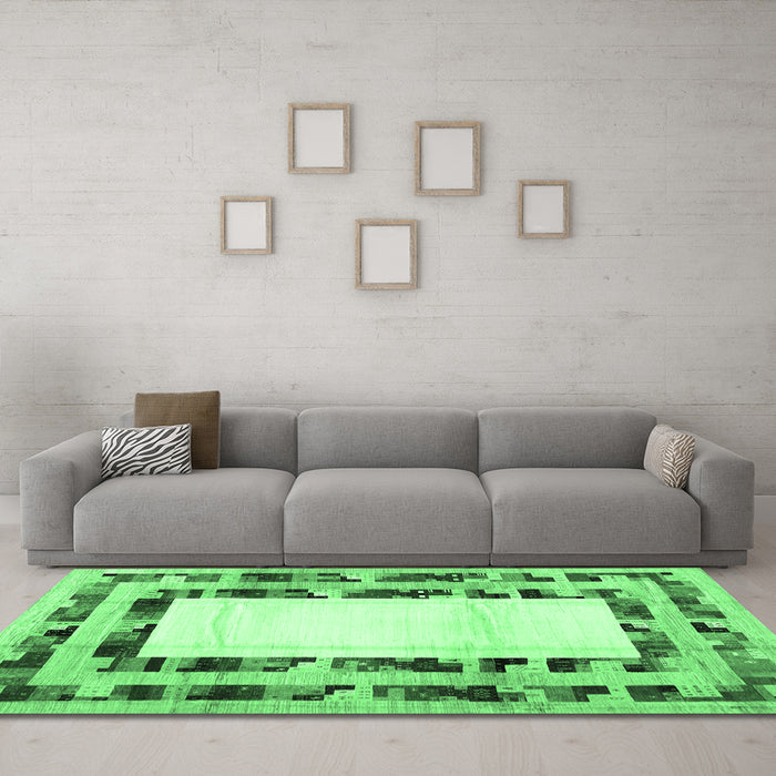 Machine Washable Abstract Emerald Green Contemporary Area Rugs in a Living Room,, wshcon1591emgrn