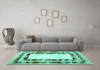 Machine Washable Abstract Turquoise Contemporary Rug, wshcon1591turq