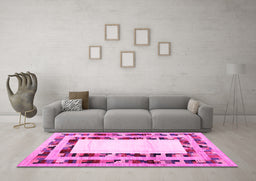 Machine Washable Abstract Pink Contemporary Rug in a Living Room, wshcon1591pnk