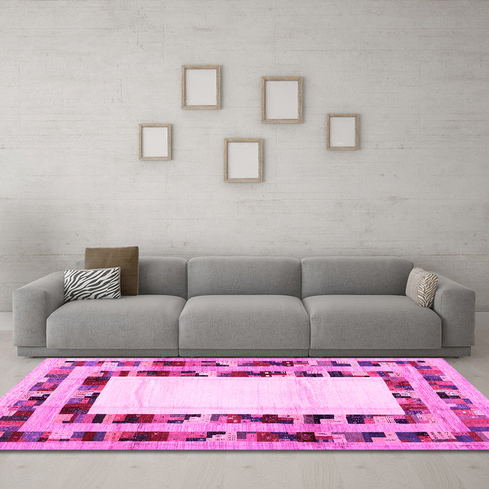 Machine Washable Abstract Pink Contemporary Rug in a Living Room, wshcon1591pnk