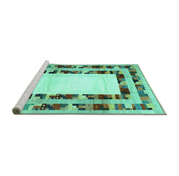 Sideview of Machine Washable Abstract Turquoise Contemporary Area Rugs, wshcon1591turq