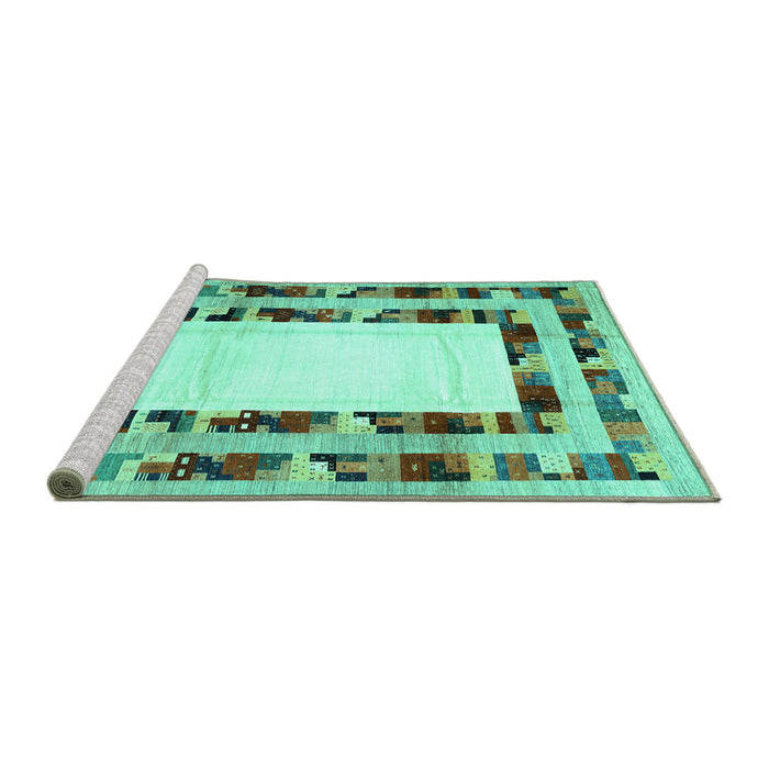 Sideview of Machine Washable Abstract Turquoise Contemporary Area Rugs, wshcon1591turq