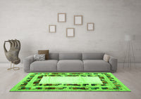 Machine Washable Abstract Green Contemporary Rug, wshcon1591grn