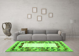 Machine Washable Abstract Green Contemporary Area Rugs in a Living Room,, wshcon1591grn
