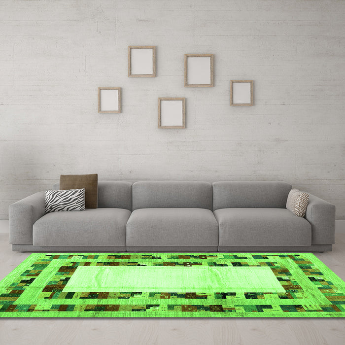 Machine Washable Abstract Green Contemporary Area Rugs in a Living Room,, wshcon1591grn