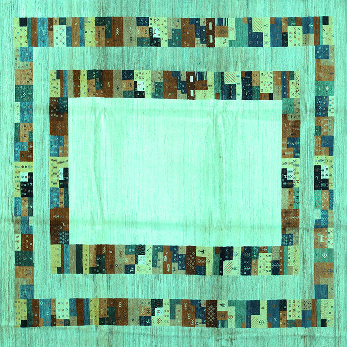 Square Abstract Turquoise Contemporary Rug, con1591turq