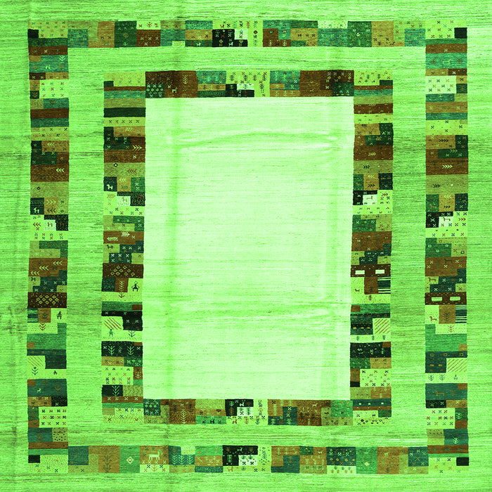 Round Machine Washable Abstract Green Contemporary Area Rugs, wshcon1591grn