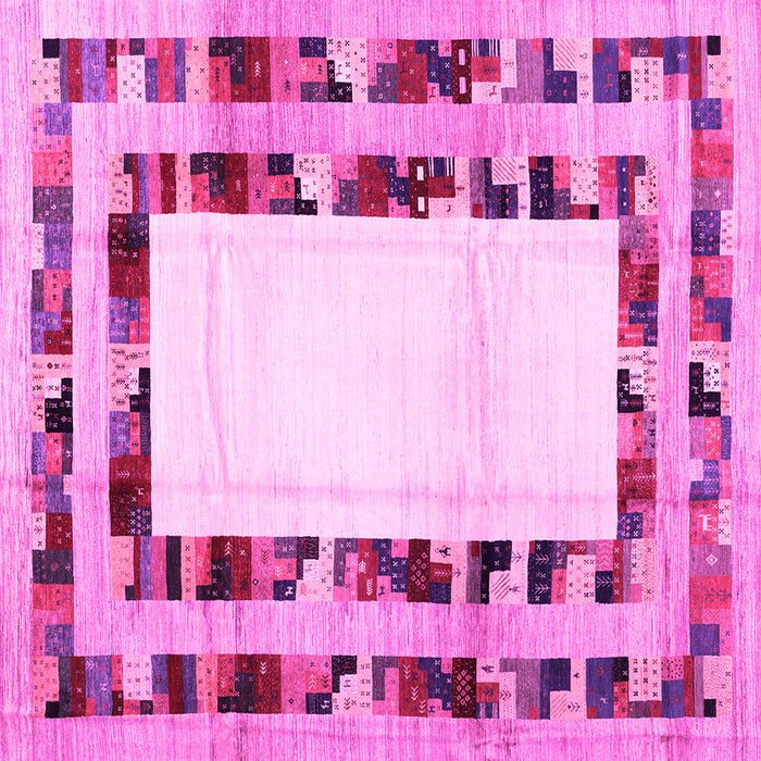 Square Machine Washable Abstract Pink Contemporary Rug, wshcon1591pnk