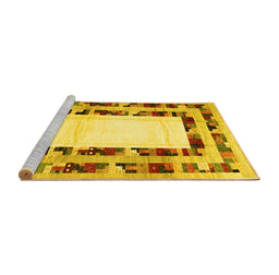 Sideview of Machine Washable Abstract Yellow Contemporary Rug, wshcon1591yw