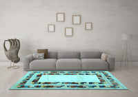 Machine Washable Abstract Light Blue Contemporary Rug, wshcon1591lblu