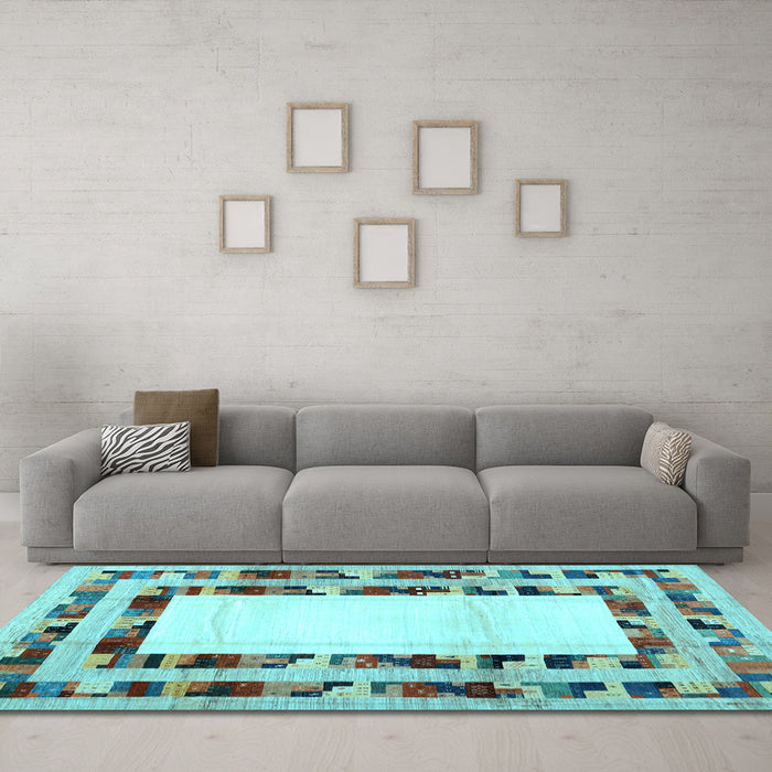 Machine Washable Abstract Light Blue Contemporary Rug in a Living Room, wshcon1591lblu