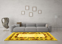 Machine Washable Abstract Yellow Contemporary Rug, wshcon1591yw