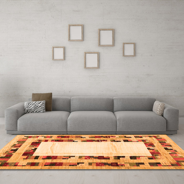 Machine Washable Abstract Orange Contemporary Area Rugs in a Living Room, wshcon1591org