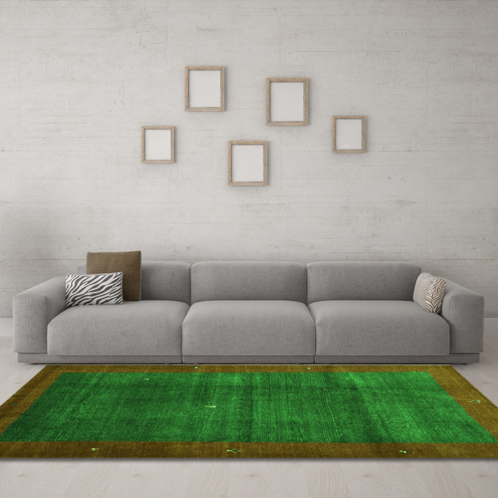 Machine Washable Abstract Green Contemporary Area Rugs in a Living Room,, wshcon1592grn