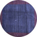 Round Machine Washable Abstract Blue Contemporary Rug, wshcon1592blu