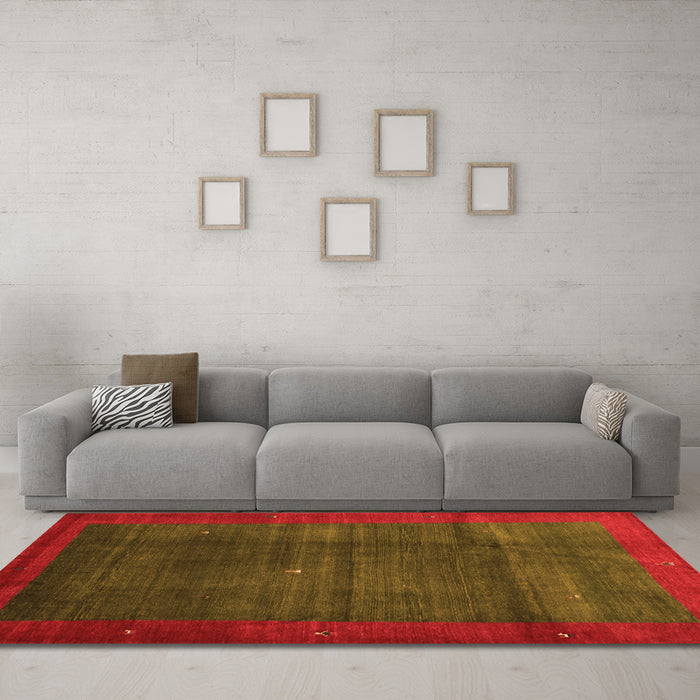 Machine Washable Abstract Orange Contemporary Area Rugs in a Living Room, wshcon1592org