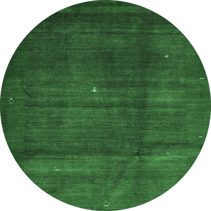 Round Machine Washable Abstract Emerald Green Contemporary Area Rugs, wshcon1592emgrn