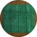 Round Machine Washable Abstract Turquoise Contemporary Area Rugs, wshcon1592turq